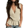 thumbnail image 2 of HongQid Women's Tie-Shoulder Ruffle Peplum Blouse Summer Sleeveless V Neck Linen Blend Tank Tops, 2 of 6