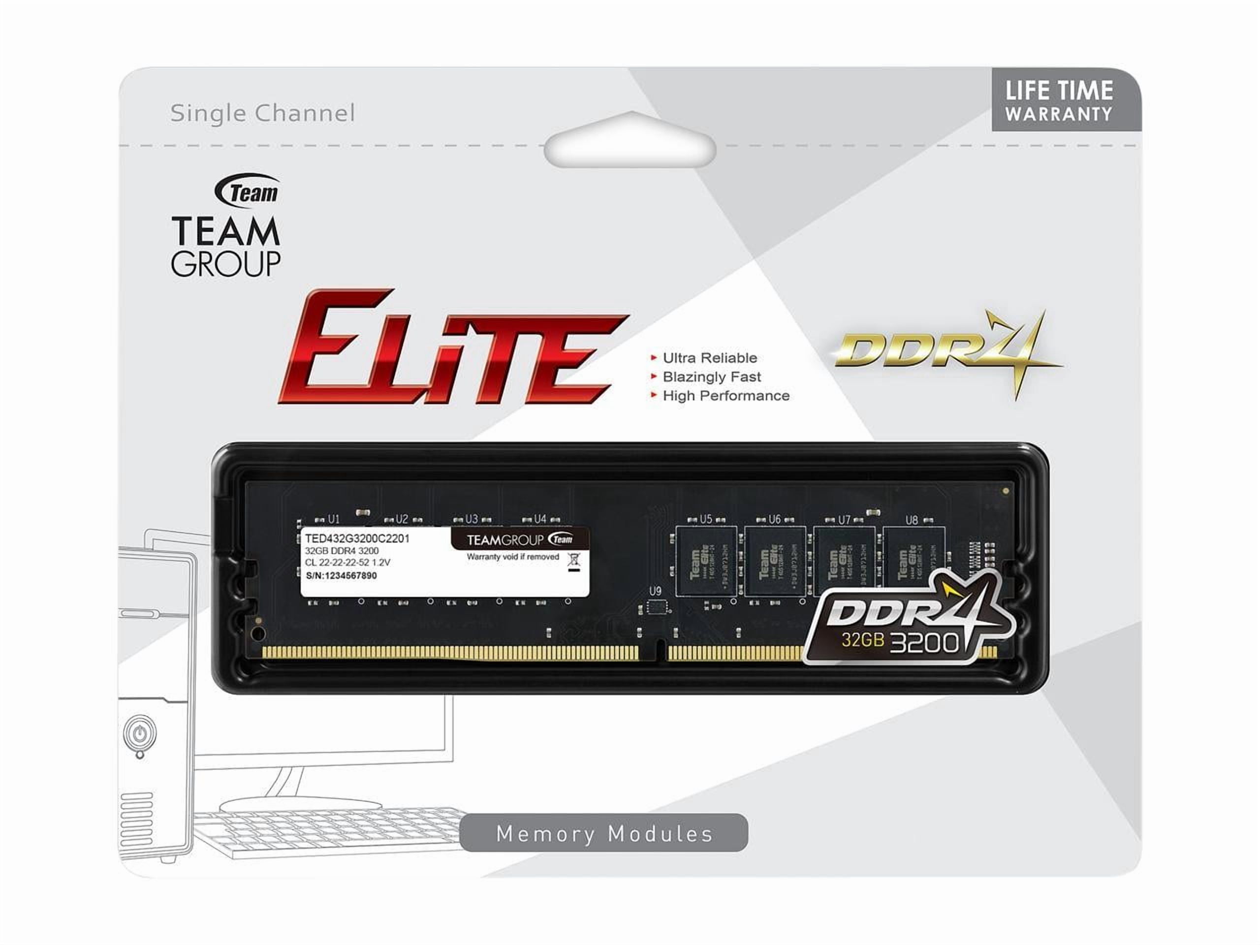 Team Elite 32GB 288-Pin PC RAM DDR4 3200 (PC4 25600) Desktop Memory Model TED432G3200C2201