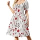 thumbnail image 2 of Vestido rojo vintage con estampado floral de manga corta para mujer, vestidos de mujer, ropa para mujer, vestido, 2 of 7