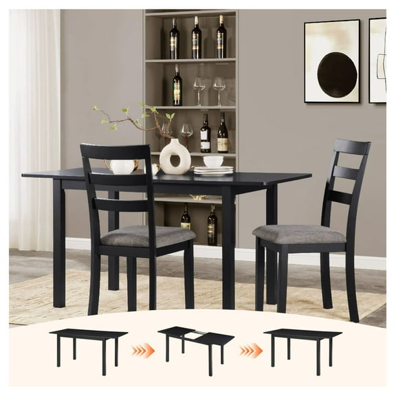 59'' Extendable Dining Table, Modern House Dining Room Table for 4-8, Wooden Kitchen Table , Dining Room, Working Office, Home Living Room Furniture for Small Space, Black