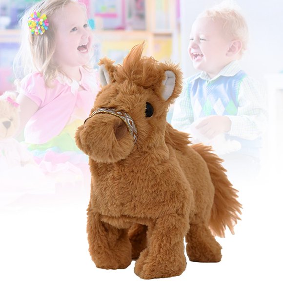 Bamboohart Jouets de Petit Cheval pour Enfants Cheval Électronique avec Marches Animées Queues Remuantes et Appels Simulés Cadeau pour Jeunes Enfants d'Animaux Compagnons Interactifs