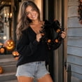 thumbnail image 6 of BUTASY Halloween Wreath for Front Door, Black Artificial Flower Wreath for Halloween Indoor Decorations Centerpiece Party Holiday Wall Home Decor, 6 of 6