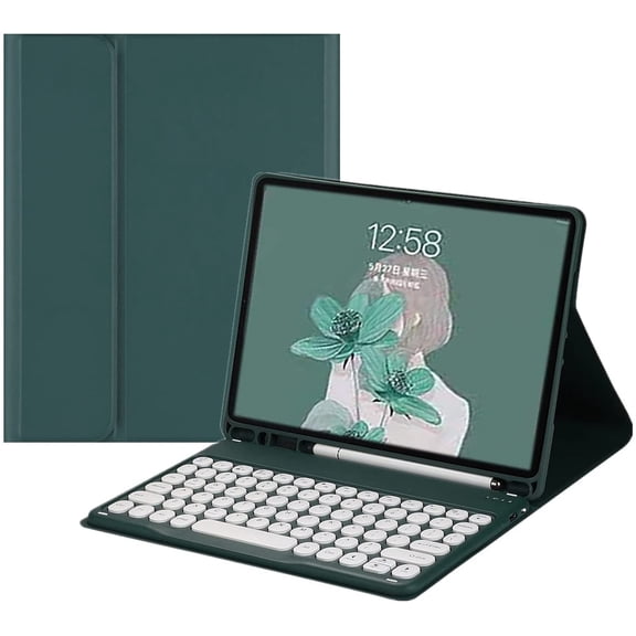 REQO 2021 New iPad 9 iPad 8 iPad 7 10.2" Air 3 Pro 10.5 Keyboard Case Cute Round Key Color Keyboard Wireless Detachable BT Keyboard Cover for iPad 9th 8th 7th Air 3rd Generation (DarkGreen)