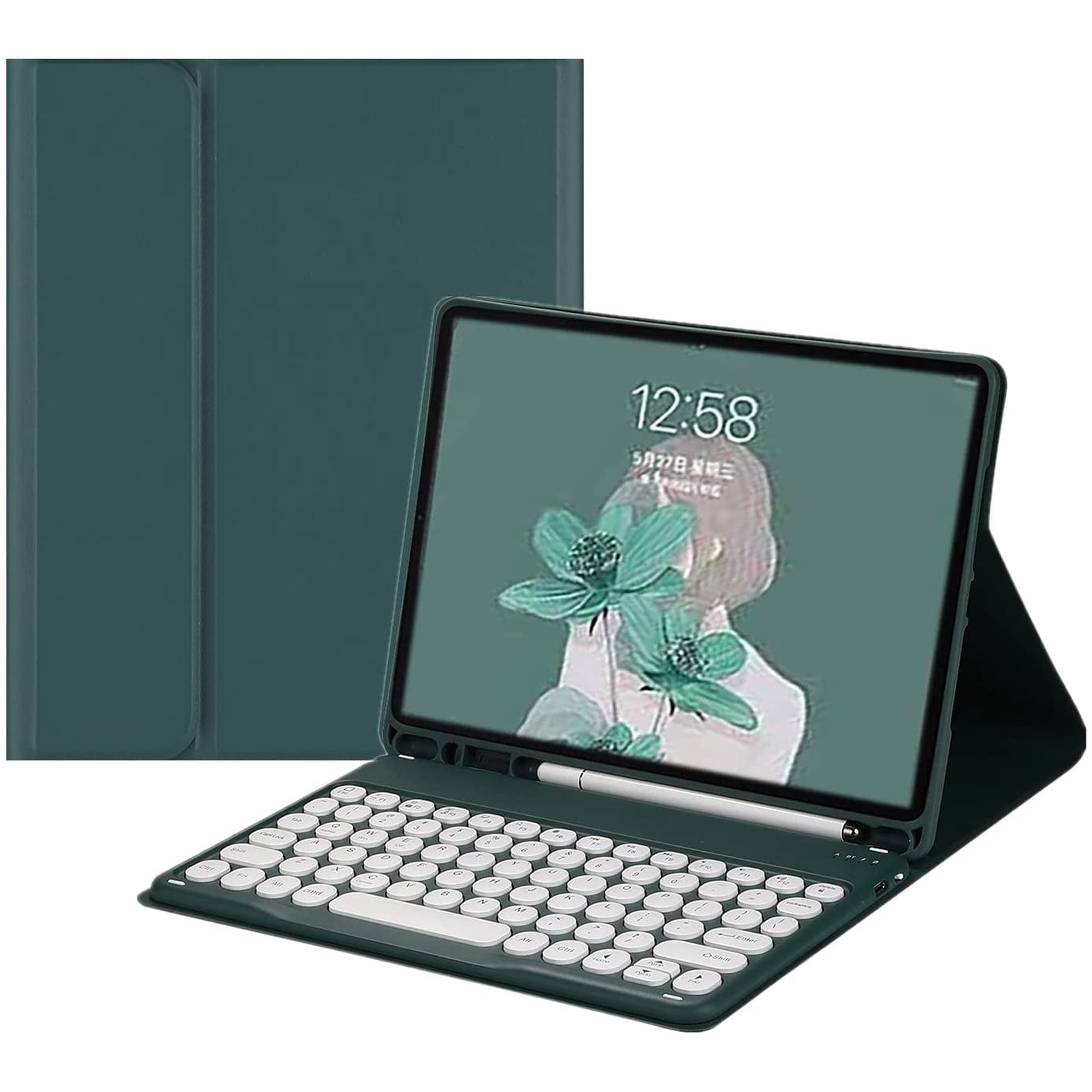 REQO 2021 New iPad 9 iPad 8 iPad 7 10.2" Air 3 Pro 10.5 Keyboard Case Cute Round Key Color Keyboard Wireless Detachable BT Keyboard Cover for iPad 9th 8th 7th Air 3rd Generation (DarkGreen)