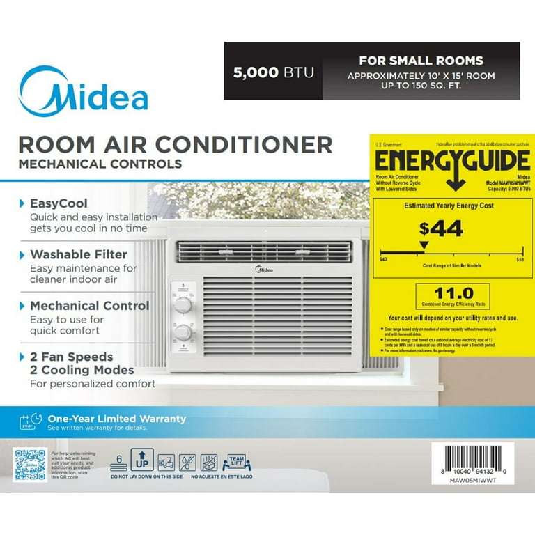 Midea 5,000 BTU 150 Sq ft Mechanical Window Air Conditioner, White, MAW05M1WWT