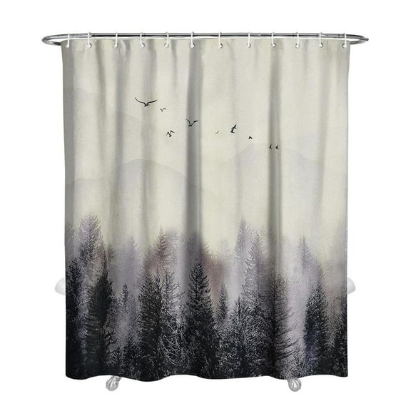 Alien Meow Mountain Trees Polyester Shower Curtain, 72" x 84" Waterproof