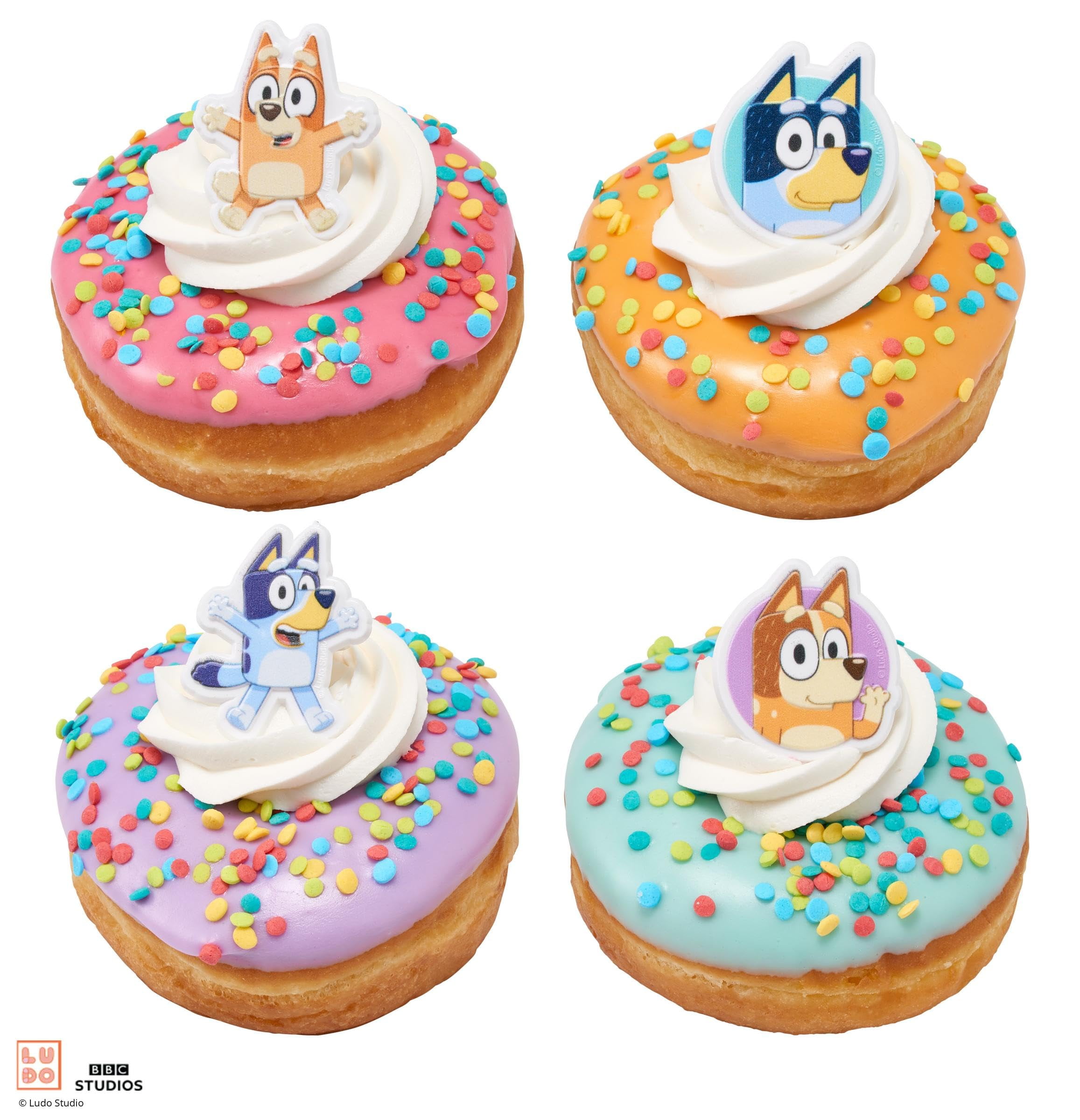 DecoPac Bluey So Much Fun Rings, 24 Cupcake Decorations Featuring Bluey, Bingo, Bandit, and Chilli, 3D Food Safe Cake Toppers  24 Pack