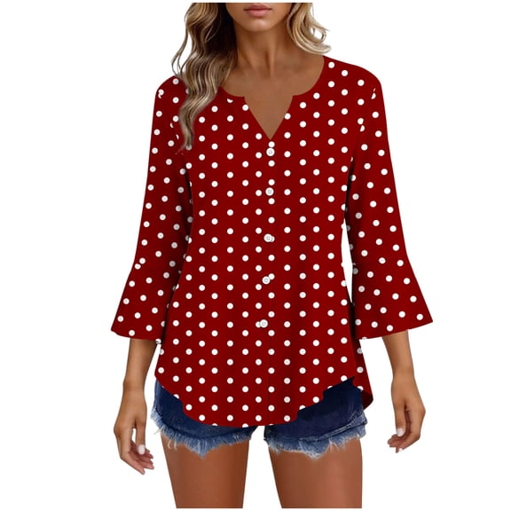 Kezqiaxn Blouses for Women Dressy Casual 3/4 Sleeve Loose Button Down Shirts V-Neck Summer Tops Fashion Clothing