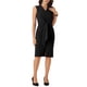 thumbnail image 1 of Vestido de lápiz de negocios para mujeres INSPIRE CHIC, con escote en V, sin mangas, con cinturón en la cintura, vestido midi con abertura, color negro, 1 of 6