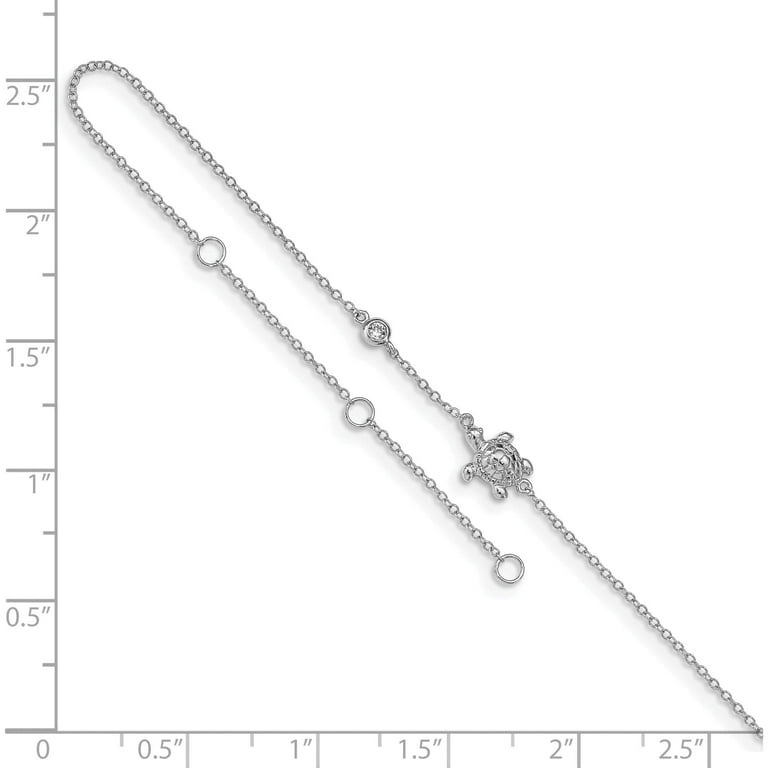 Sterling Silver Rhodium-Plated CZ Turtle With 2in Ext Anklet Sterling Silver Rhodium-Plated CZ Turtle With 2in Ext Anklet