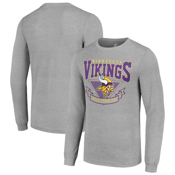 Men's Starter Heather Gray Minnesota Vikings '80s Inspired Team Logo Long Sleeve T-Shirt