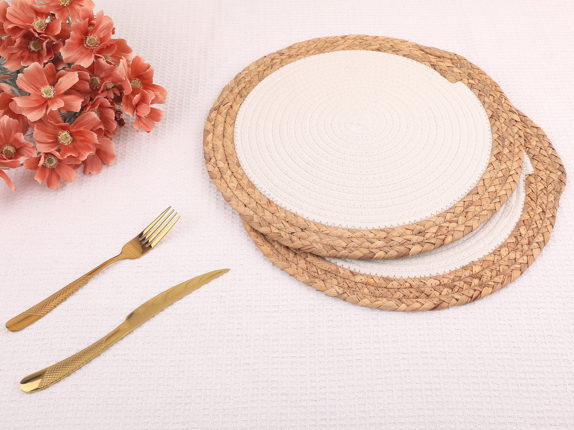 Unique Bargains Set of 4 Placemats for Dining Table Decor Table Mats Beige 14x14in