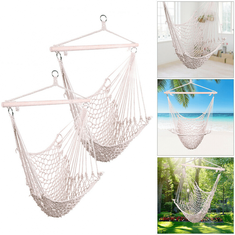 for Outdoor Indoor Yard Bedroom Patio Porch Hardwood Spreader Bar Hammock Chair Hanging Rope Swing Seat- Max 440 Lbs 2 Seat Cushions Included Wide Seat Soft-Spun Cotton Rope 