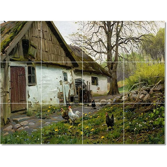 Ceramic Tile Mural-Peder Mork Monsted Village Painting 98. 17" w x 12.75" h using (12) 4.25 x 4.25 ceramic tiles