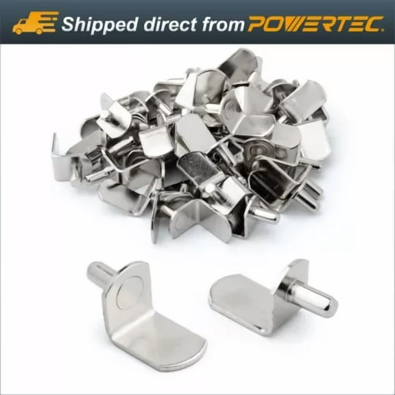 Powertec Qp1302 5Mm Shelf Pins, L-Shaped Bracket Style, 5 Mm, Nickel