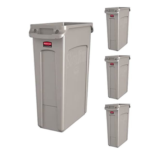 Bote de basura Rubbermaid Slim Jim de plástico, 87 L, color beige, paquete de 4