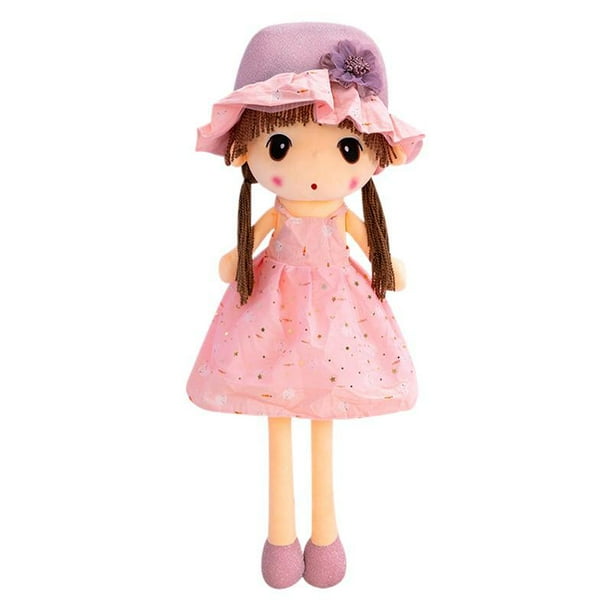 Muñeca de peluche suave de 60 cm con vestido rosa y sombrero para niños