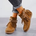 thumbnail image 6 of IUJSOY Womens Flat Boots Anti-Slip Short Ankle Boots Western Fringe Round Toe Zipper Cowboy Boots, 6 of 9