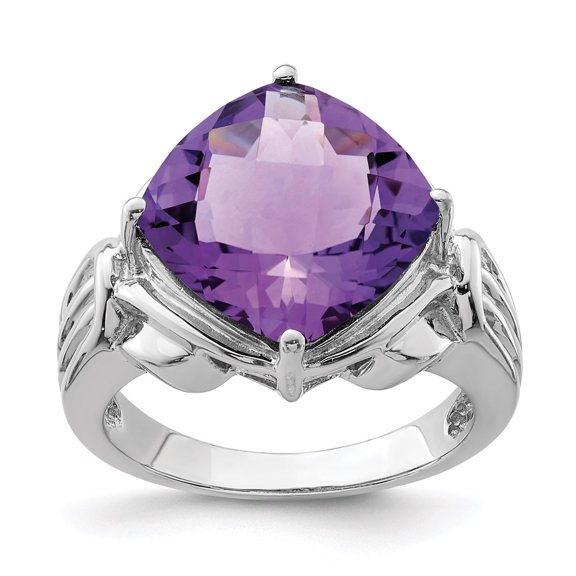 Primal Silver Sterling Silver Rhodium-plated Checker-cut Amethyst Ring