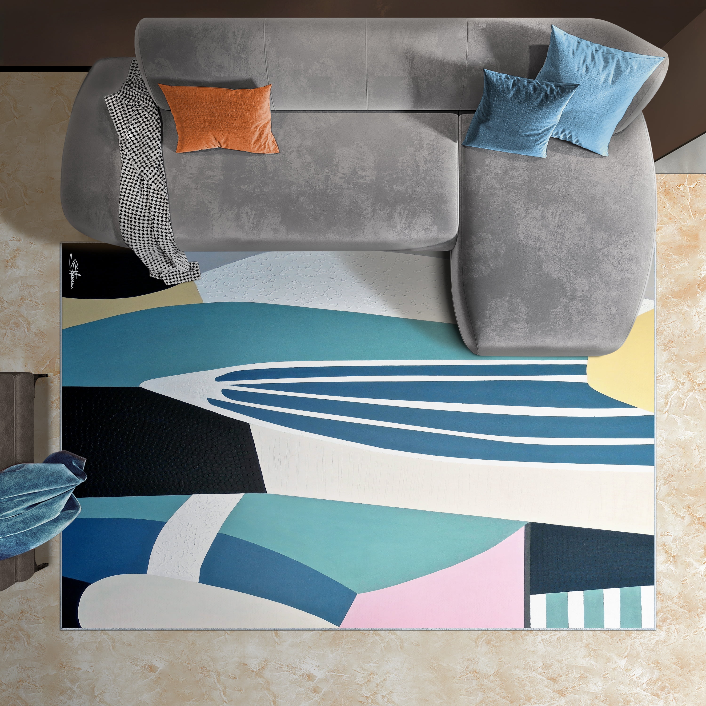 Soften The Edge Washable Geometric Art Area Rug size 5'x8', Power-loomed, Heavenly Softness with Non-Slipping Backing