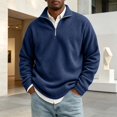 thumbnail image 5 of Men's Quarter Zip Mock Neck Sweatshirt Corduroy Long Sleeve Pullover Top Casual Regular Fit for Office Work Wear Navy L, 5 of 6