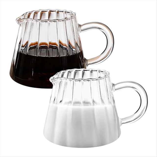 Jarra de Vidrio 2 Piezas, con Forma para Crema, Té, Crema Leche y Café, Espuma