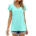 thumbnail image 3 of Womens Summer Tops Ruffle Short Sleeve V Neck T-Shirts Casual Loose Fit, 3 of 6