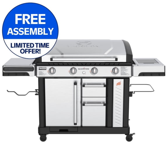 Blackstone ProSeries Outdoor Griddle, 4-Burner 36” XL Propane Flat Top Grill with Cabinet, Stainless Steel