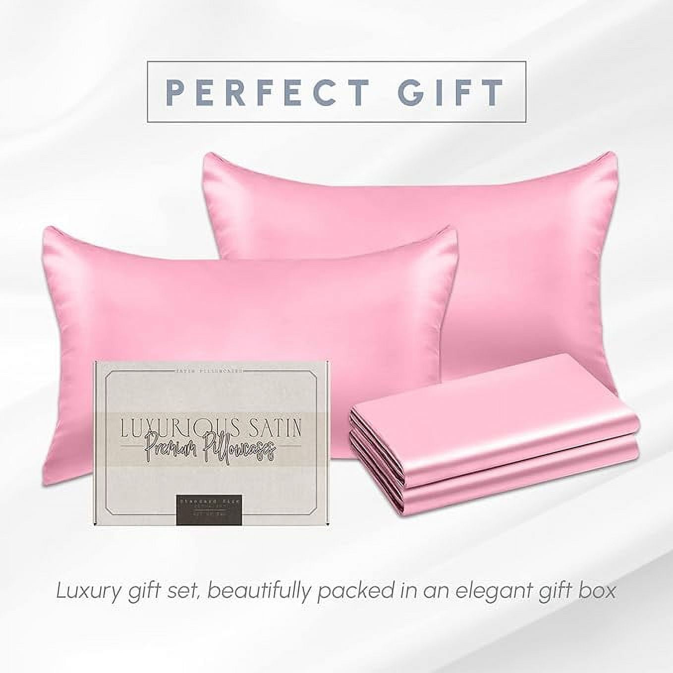 Cooling Viscose Satin Pillowcase 4-Pack Set with Hidden Zipper Closure,Standard/Queen, Light Pink