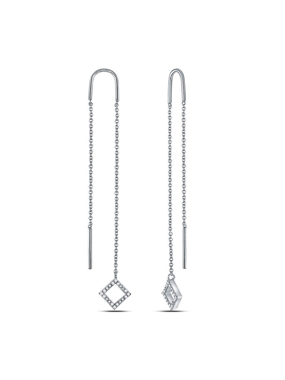 10kt White Gold Womens Round Diamond Threader Square Dangle Earrings 1/10 Cttw - image 1 of 1