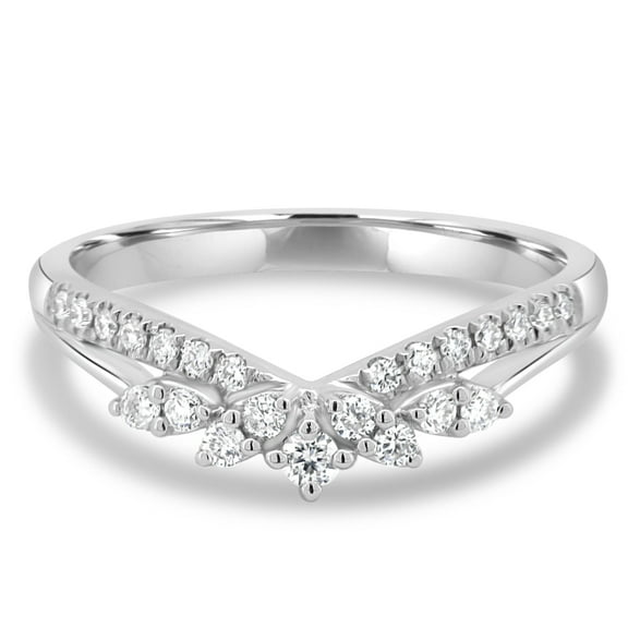 ESTE ORIGIN Lab-Grown Diamond Studded Tiara Wedding Ring – 0.27Ct Curved Band with 23 Round Diamond in 10K White Gold for Women