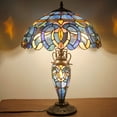 thumbnail image 4 of Tiffany Style Rustic Large Table Lamp with Nightlight 24" Tall Blue Purple Cloudy Stained Glass Vintage Base Living Room Bedroom Bedside Nightstand Home Office Family WERFACTORY Led Bulb Included, 4 of 9