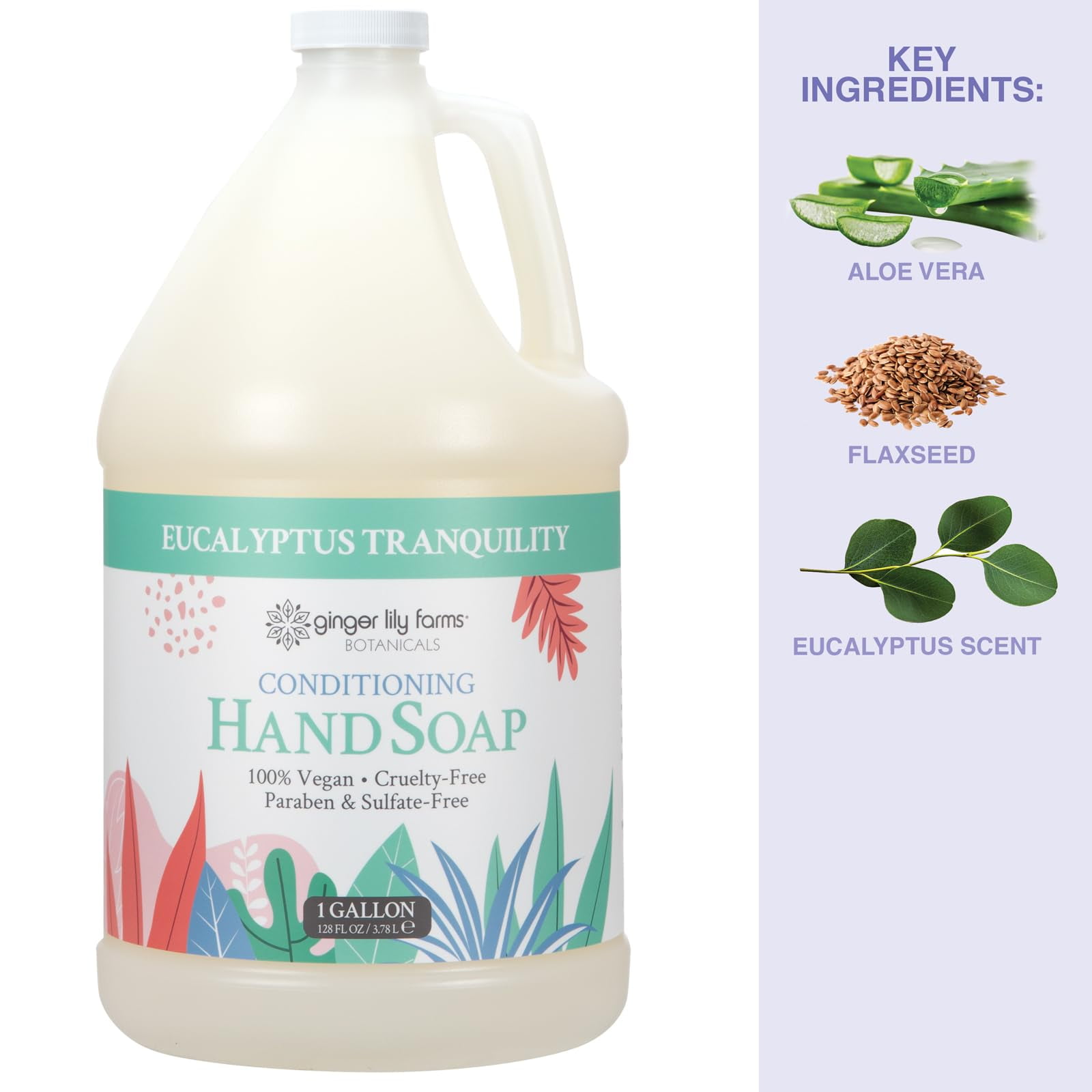 Ginger Lily Farms Botanicals Conditioning Liquid Hand Soap Refill, Eucalyptus Tranquility, 100% Vegan & Cruelty-Free, 1 Gallon (128 fl oz)