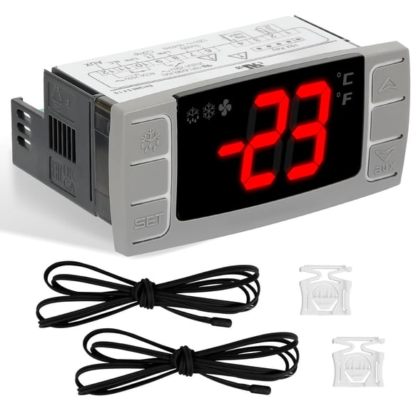 Replacement for Dixell XR03CX-4N0F1 Temperature Controllers, Ideal for 120V 50-60hz Commercial Refrigerators/Freezer,Programmable Digital Thermostat with Sensor Probe & Mounting Hardware