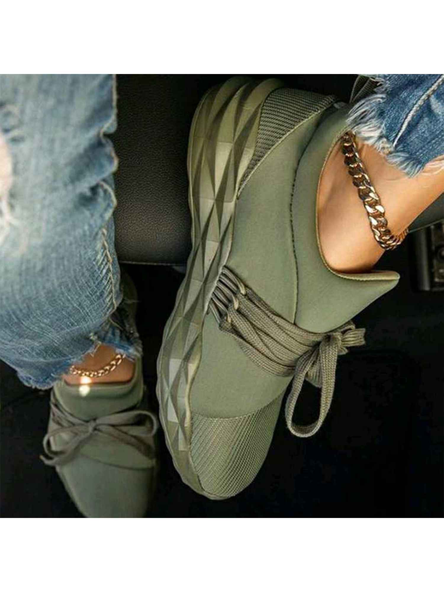 Avamo Lace UP Flying Weaving Cloth Women Flat Casual Shoes - image 3 of 3