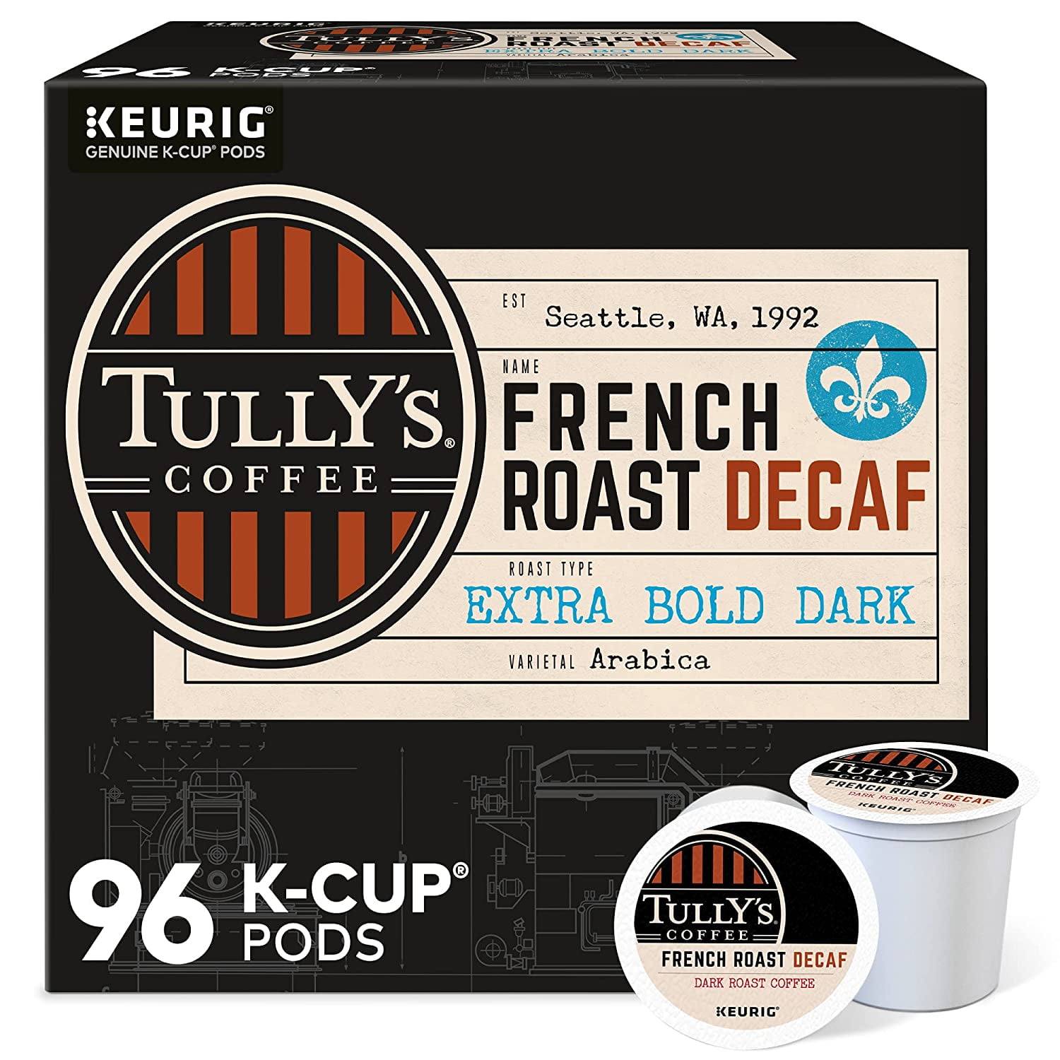UTrust French Roast Decaf, SingleServe Keurig KCup Pods, Dark Roast