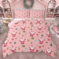 Homewish Santa Claus Gingerbread Man 3 Pieces Queen Comforter Set for Teens Boys Girls,Happy New Year Ultra Soft Bedding Sets,Merry Christmas Xmas Bedding Comforter Set Breathable