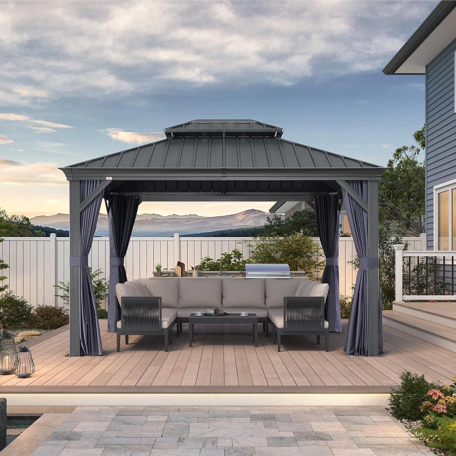 PURPLE LEAF 10' X 12' Hardtop Gazebo Aluminum Gazebo with Galvanized Steel Double Roof for Backyard Patio Lawn and Garden, Curtains and Netting Included, Navy Blue