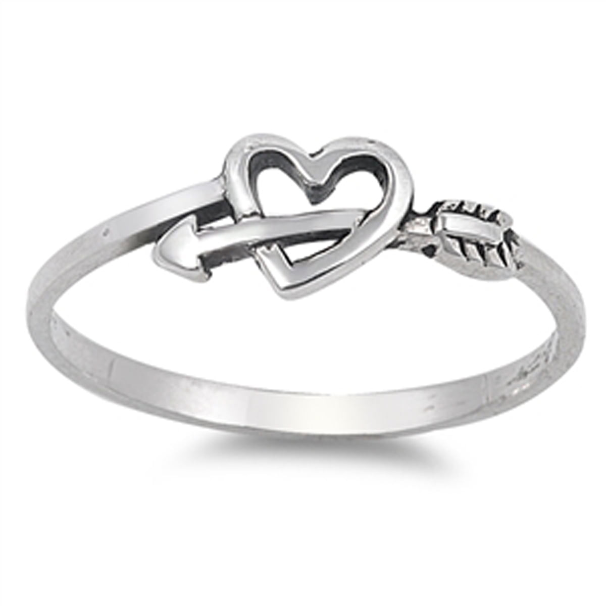 Sterling Silver 925 HEART WITH ARROW DESIGN SILVER BAND RING 9MM SIZES 4-10 
