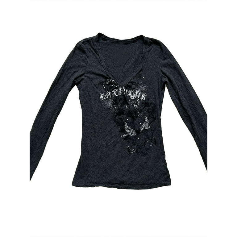 Womens Y2k Fairy Grunge Graphic Long Sleeve Tees Tops E Womens Y2k Fairy Grunge Graphic Long Sleeve Tees Tops E