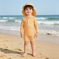 thumbnail image 2 of Baby Boys Girls Swimsuit 1 Piece Striped Zipper Bathing Suit Rash Guard Long Sleeve Seersucker Swimwear Sunsuit Bathing Suit Baby Boy 18-24 Months, 2 of 9