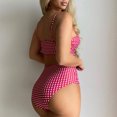 thumbnail image 6 of Women's Two Piece Swimsuit Set Plaid Print Push Up Bra with Panties Slim Fit Bikini for Beach Vacation,Hot Pink,3XL, 6 of 7