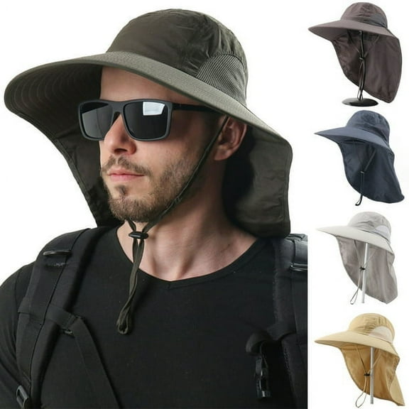 Cheers US Waterproof Breathable Outdoor Sun Hat for Men with 50 UPF Safari Cap Wide Brim Fishing Hat with Neck Flap