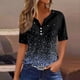 thumbnail image 2 of Camiseta para Mujer Camiseta Estampada Botón Manga Corta Diario Fin de Semana Moda Básica Cuello en V Top Regular Azul Real / 3XL, 2 of 5