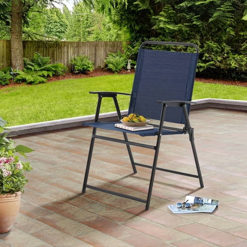 Mainstays Folding Sling Chair Navy, Folding Patio Chairs With Arms