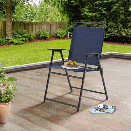 Mainstays Folding Sling Chair Navy Blue Com Mainstays Folding Sling Chair Navy, Folding Patio Chairs With Arms