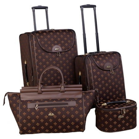 American Flyer Fleur De Lis 4-Piece Luggage Set - Brown