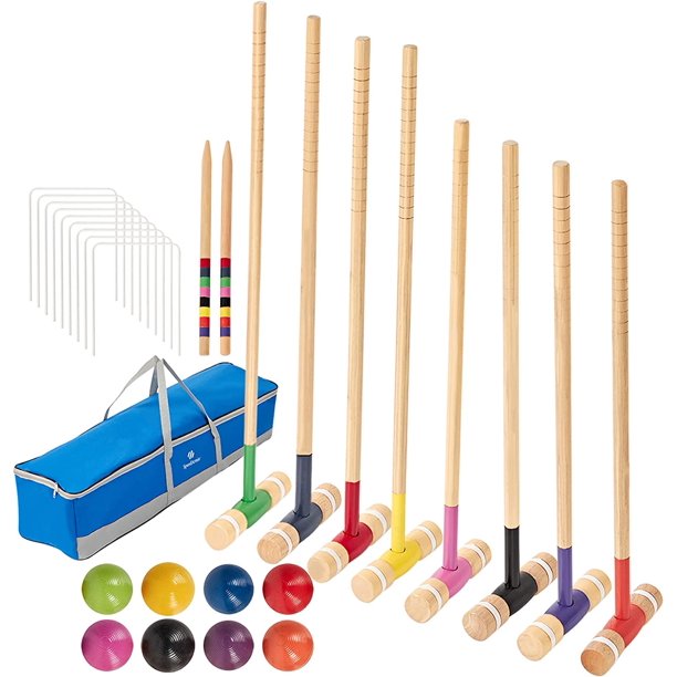 8 Players Croquet Set with 32In Regulation 28In Standard Size Rubber
