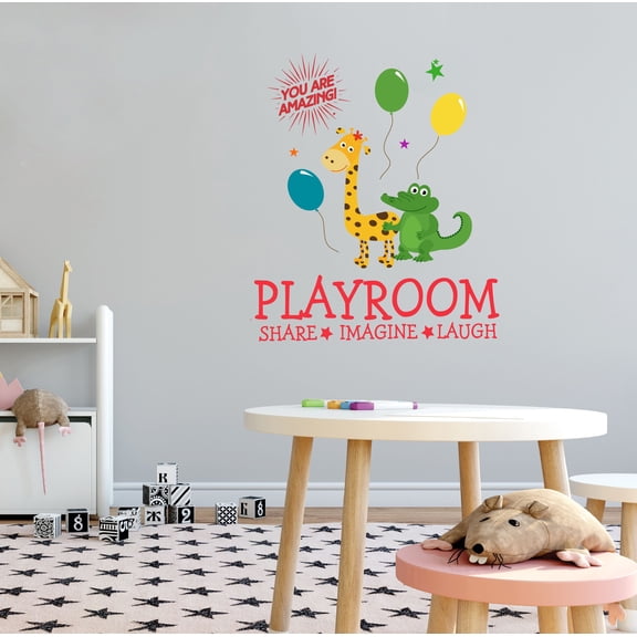 KIDS PLAYROOM - Removable Nursery Kids Bedroom Giraffe & Crocodile Animals Décor You Are Amazing Quotes Design Playroom Share Imagine Laugh Lettering Art Wall Decal 32" x 40"