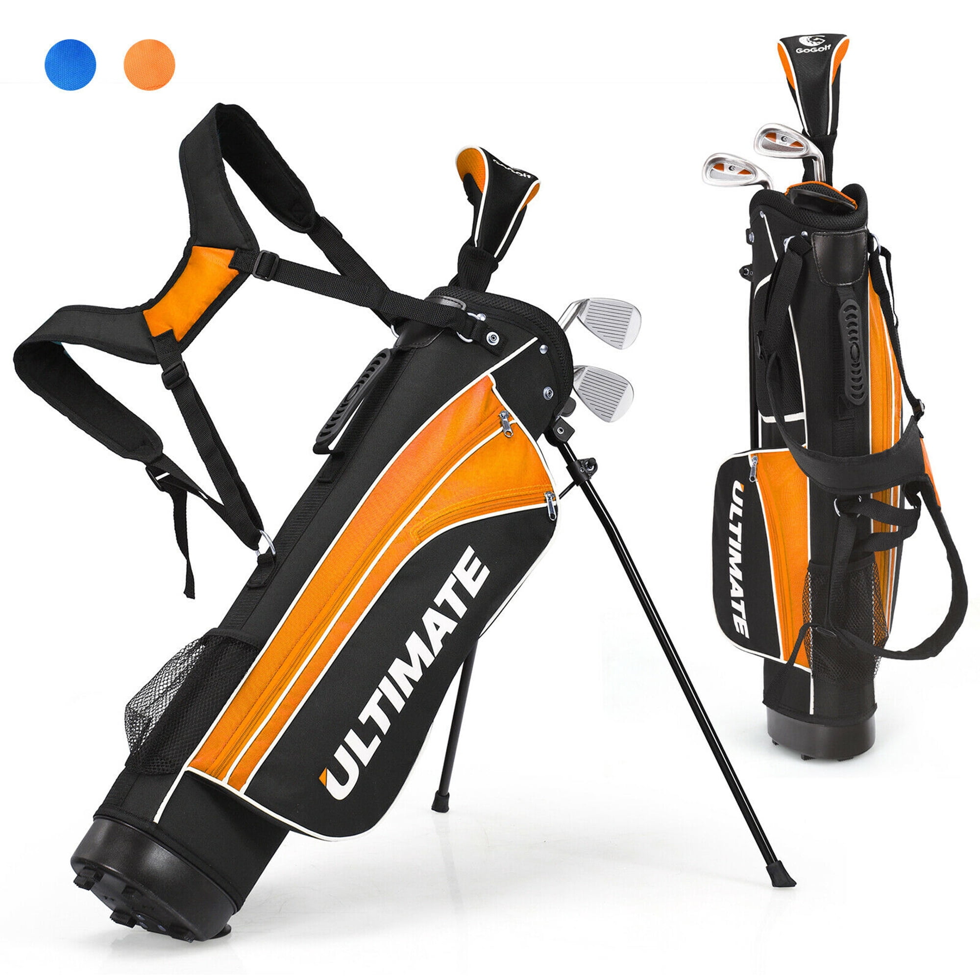 Gymax 31 In. Portable Junior Complete Golf Club Set for Kid Age 8+, Yellow, Set of 5